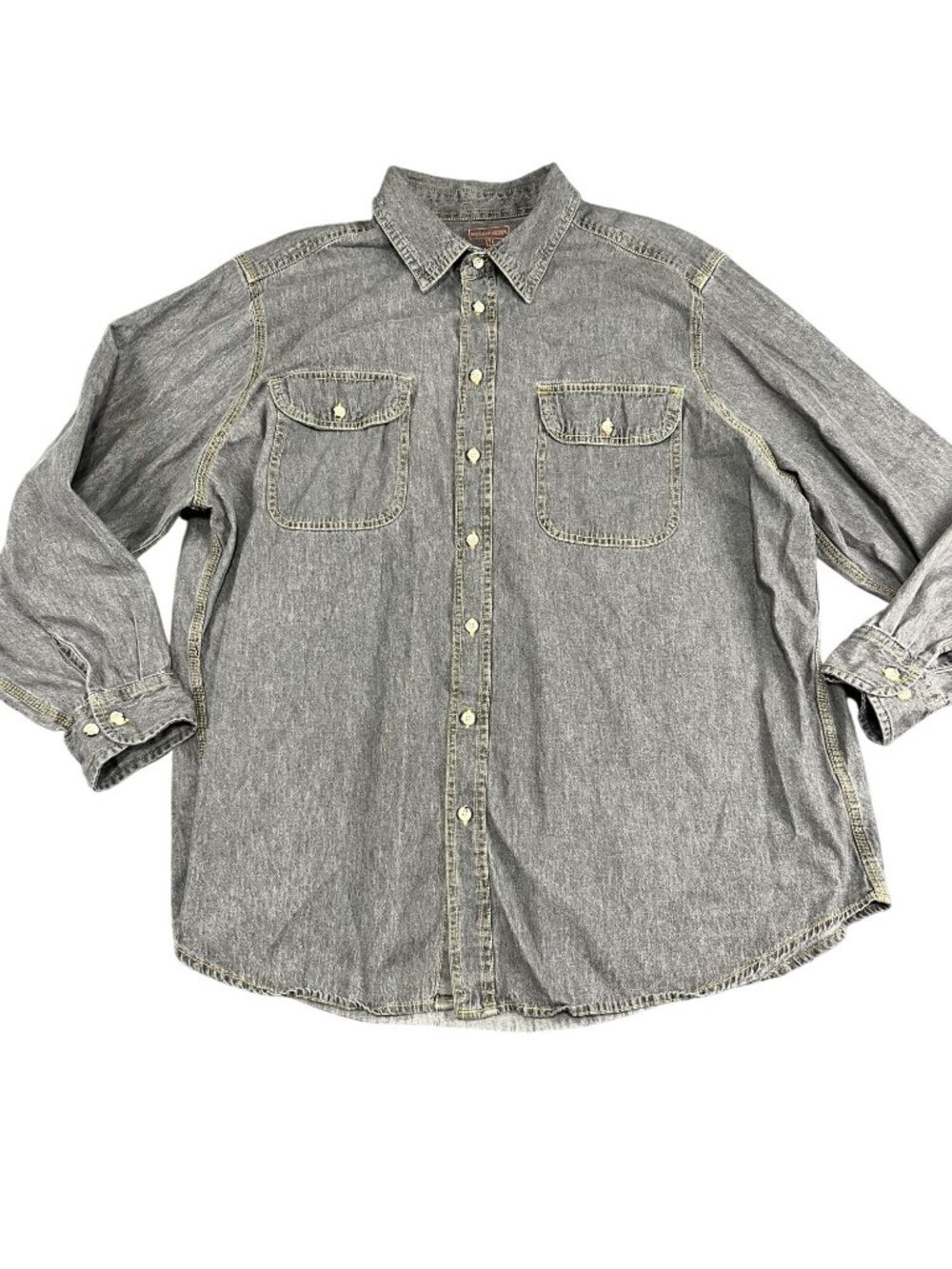 Boulder Creek Mens Gray Chambray Button-Up Shirt Long Sleeve Dual Pockets 2XL
